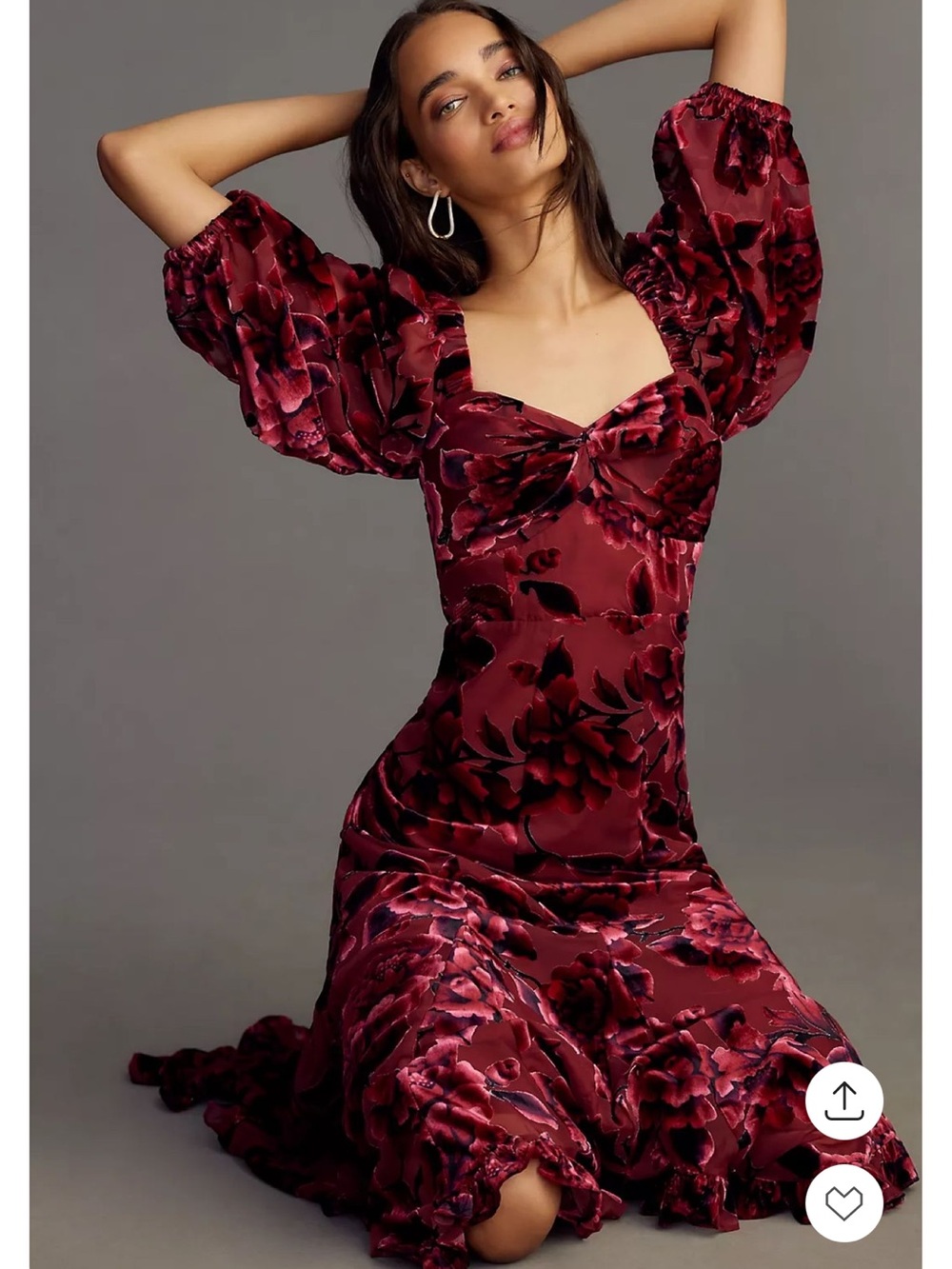 NWT Anthropologie size XSP puff sleeve midi dress in velvet